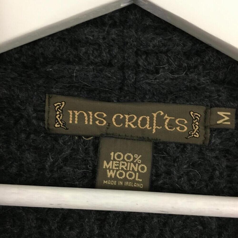 Inis Crafts Women's 100% Merino Wool Grey Cable Knit Cardigan Size M - Picture 3 of 4